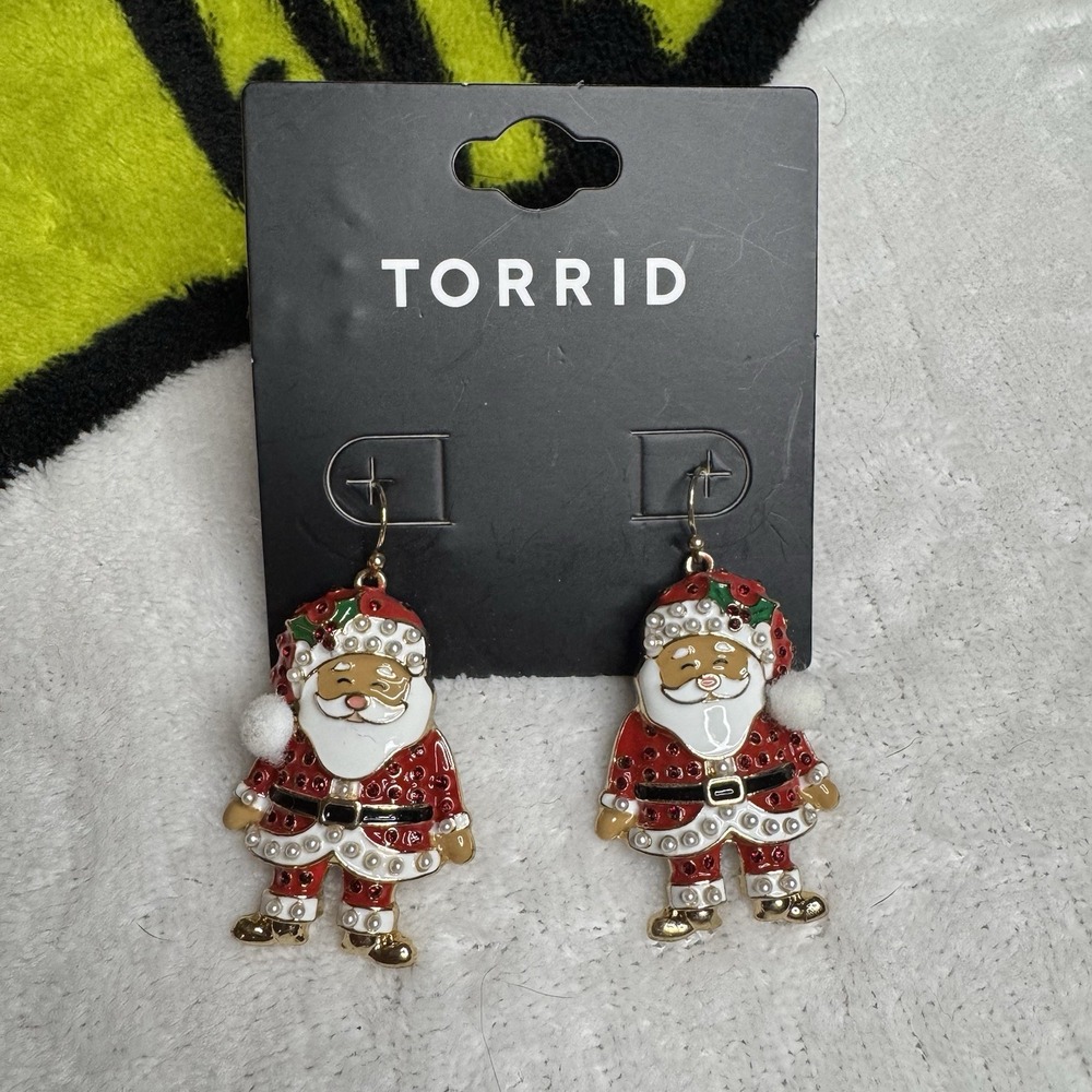 Torrid Santa Claus Earrings 3D Holiday Dangle Christmas Statement NWT